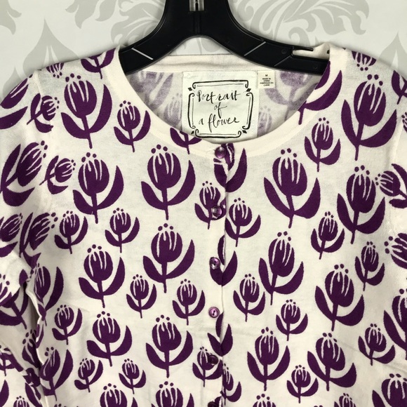 ❤️ Purple White Cardigan Portrait Of A Flower - Picture 4 of 7